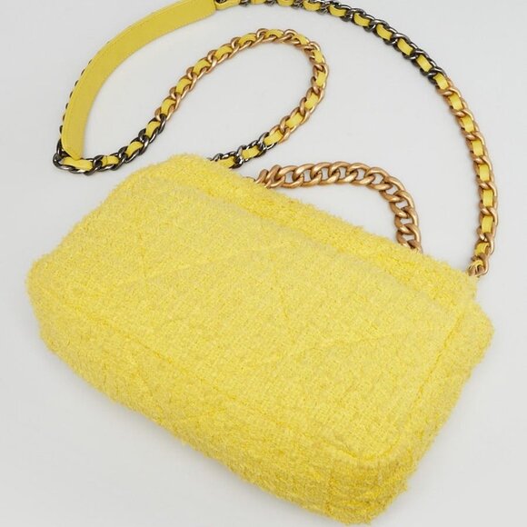 Chanel Yellow/Beige Quilted Tweed Small Chanel 19 Bag - Picture 3 of 9